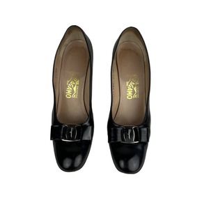 Salvatore Ferragamo Black Bow Embellished Block Heel Pumps